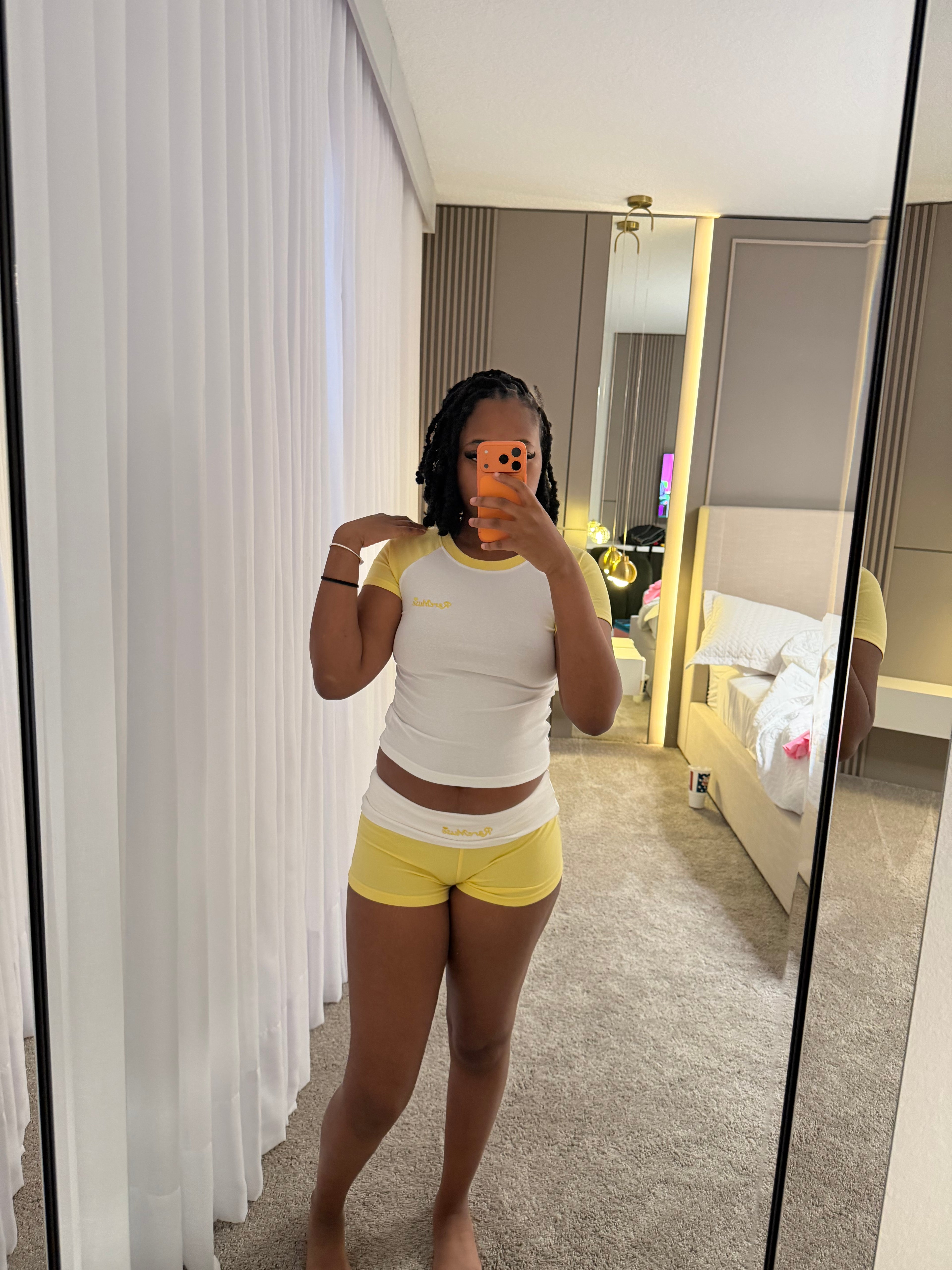 Yellow 3 piece shorts set